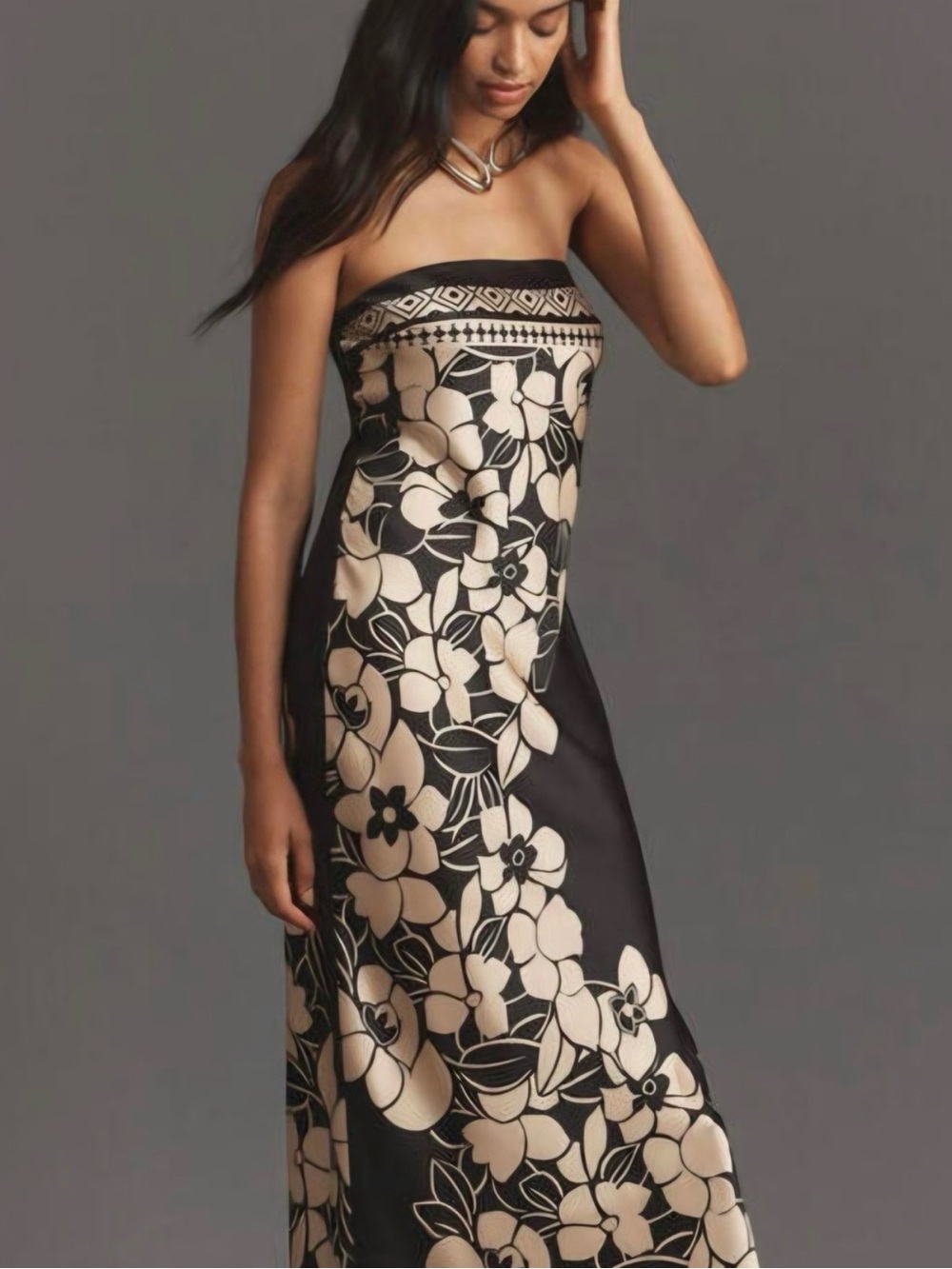 Anthropologies Fleur Strapless Satin Maxi Dress - M
